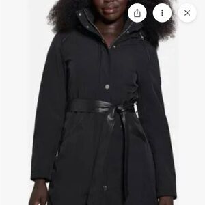 Guess Black Fur-Trimmed Puffer Coat